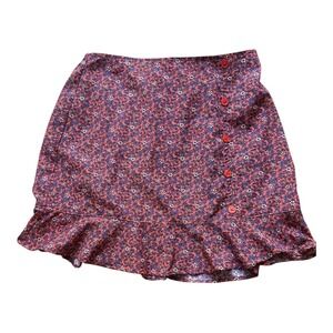 B O G Collective Floral Print Ruffle Button Front Skirt Women's Size L